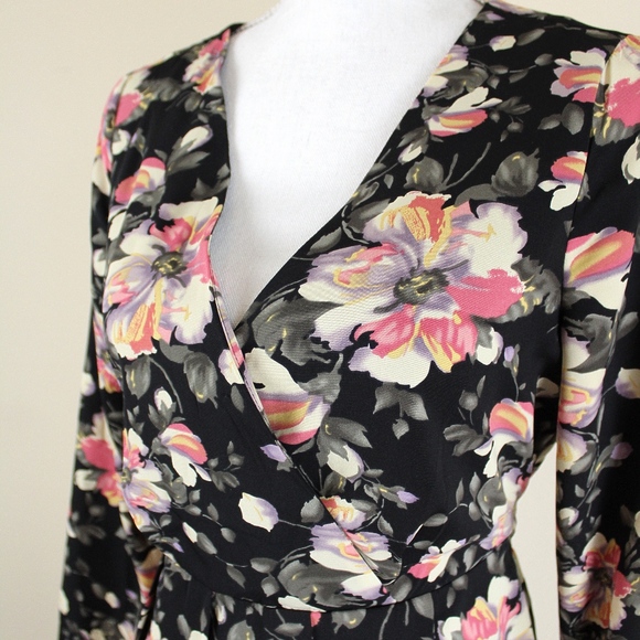 SOLD Forever 21 Black Floral Faux Wrap Dress - Picture 2 of 6